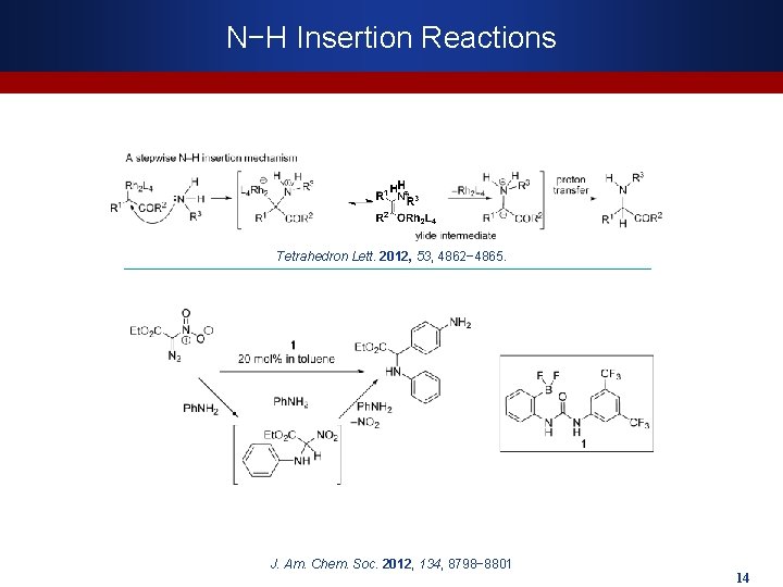 N−H Insertion Reactions Tetrahedron Lett. 2012, 53, 4862− 4865. J. Am. Chem. Soc. 2012,