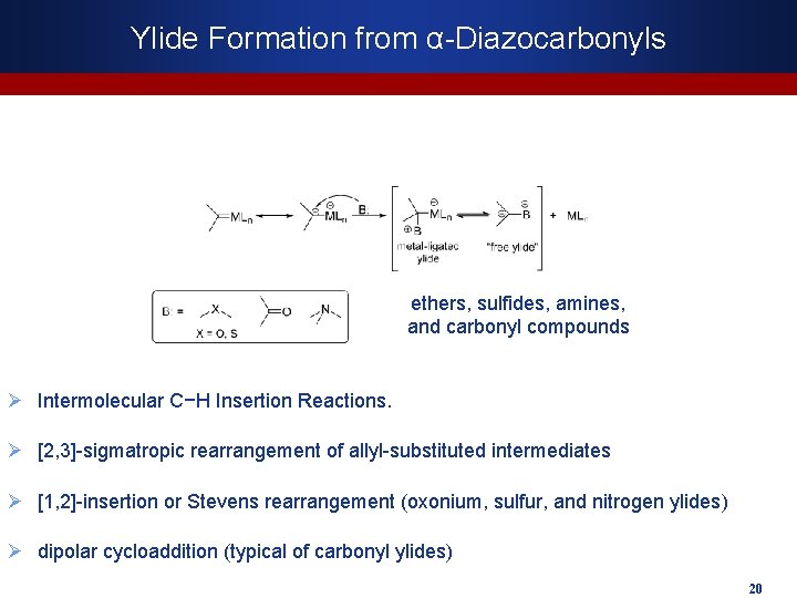 Ylide Formation from α-Diazocarbonyls ethers, sulfides, amines, and carbonyl compounds Ø Intermolecular C−H Insertion