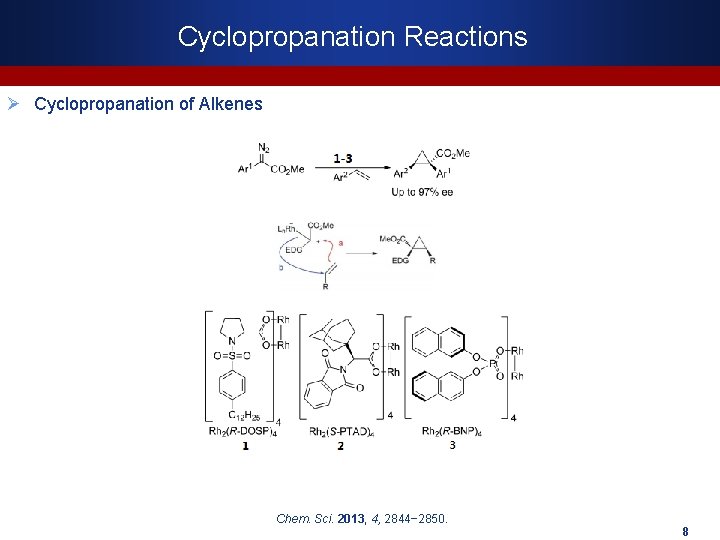 Cyclopropanation Reactions Ø Cyclopropanation of Alkenes Chem. Sci. 2013, 4, 2844− 2850. 8 