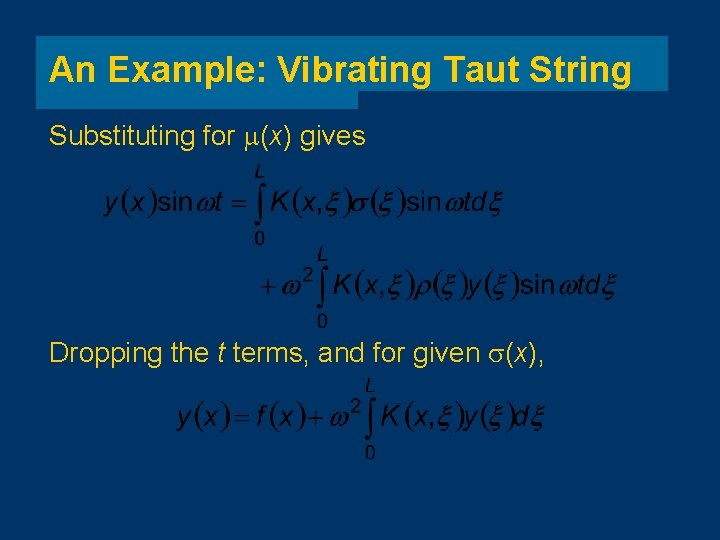 An Example: Vibrating Taut String Substituting for (x) gives Dropping the t terms, and