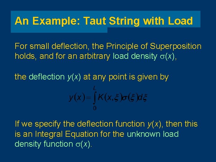 An Example: Taut String with Load For small deflection, the Principle of Superposition holds,
