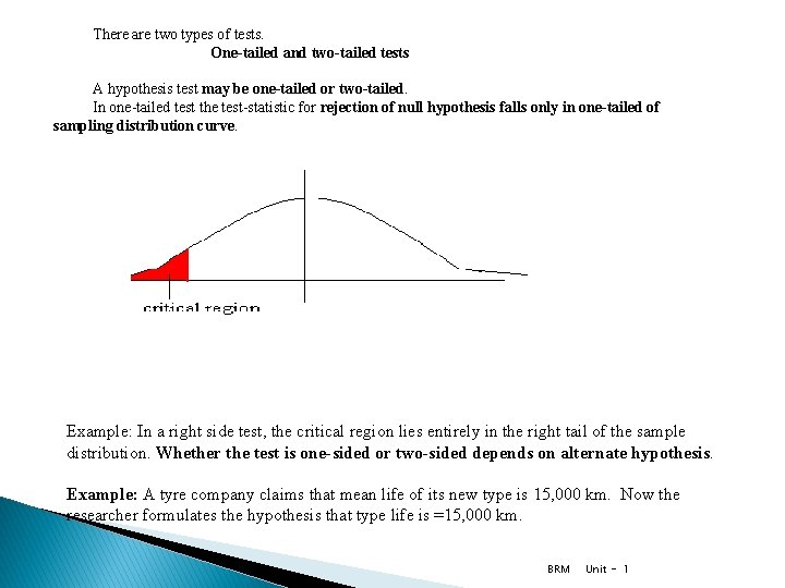 There are two types of tests. One-tailed and two-tailed tests A hypothesis test may