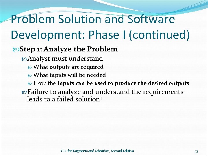Problem Solution and Software Development: Phase I (continued) Step 1: Analyze the Problem Analyst Problem Solution and Software Development: Phase I (continued) Step 1: Analyze the Problem Analyst