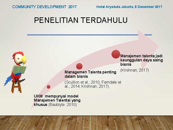 COMMUNITY DEVELOPMENT 2017 Hotel Aryaduta Jakarta, 8 Desember 2017 PENELITIAN TERDAHULU Managemen Talenta penting