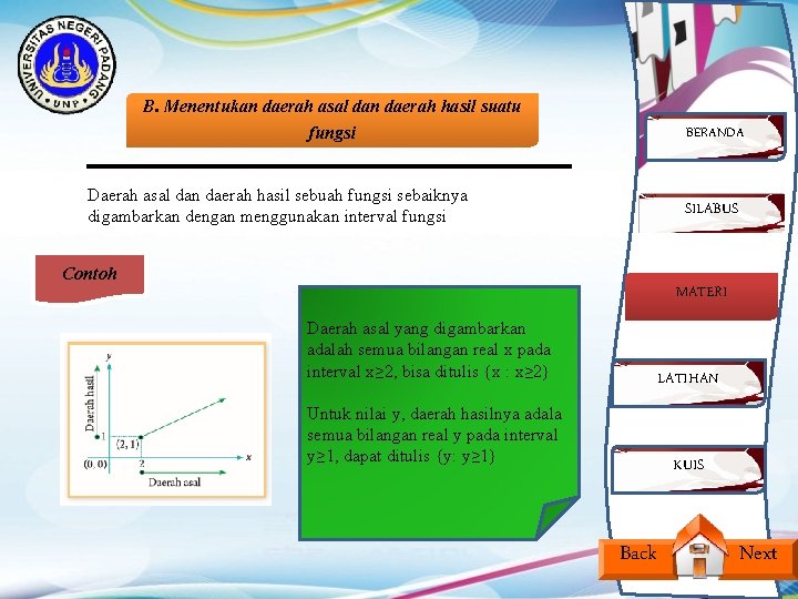 B. Menentukan daerah asal dan daerah hasil suatu fungsi BERANDA Daerah asal dan daerah