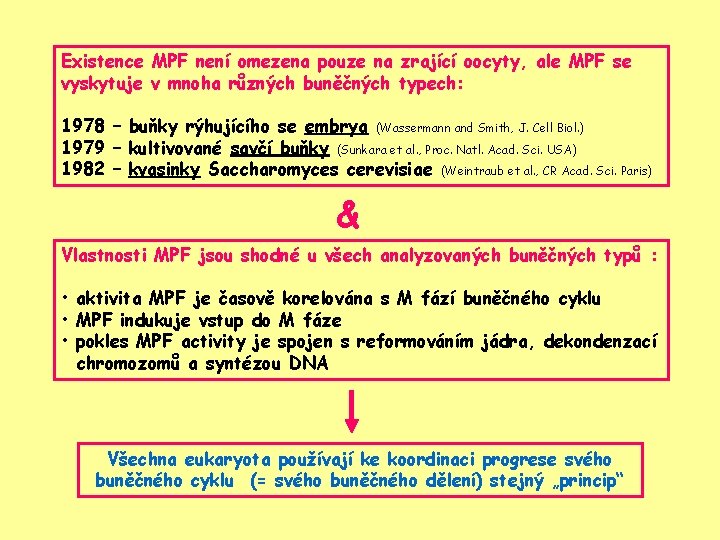 Existence MPF není omezena pouze na zrající oocyty, ale MPF se vyskytuje v mnoha