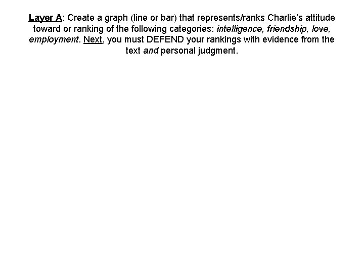 Layer A: Create a graph (line or bar) that represents/ranks Charlie’s attitude toward or