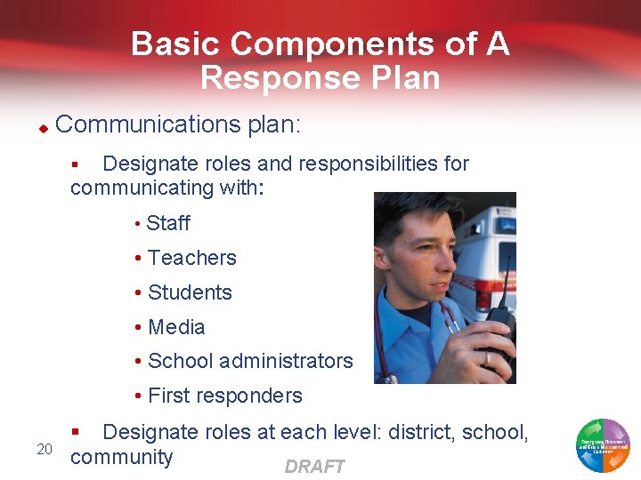 Basic Components of A Response Plan u Communications plan: Designate roles and responsibilities for