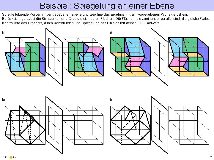 Beispiel: Spiegelung an einer Ebene Spiegle folgende Körper an der gegebenen Ebene und zeichne Beispiel: Spiegelung an einer Ebene Spiegle folgende Körper an der gegebenen Ebene und zeichne