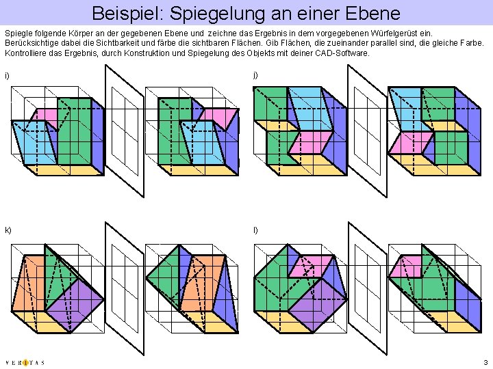 Beispiel: Spiegelung an einer Ebene Spiegle folgende Körper an der gegebenen Ebene und zeichne Beispiel: Spiegelung an einer Ebene Spiegle folgende Körper an der gegebenen Ebene und zeichne