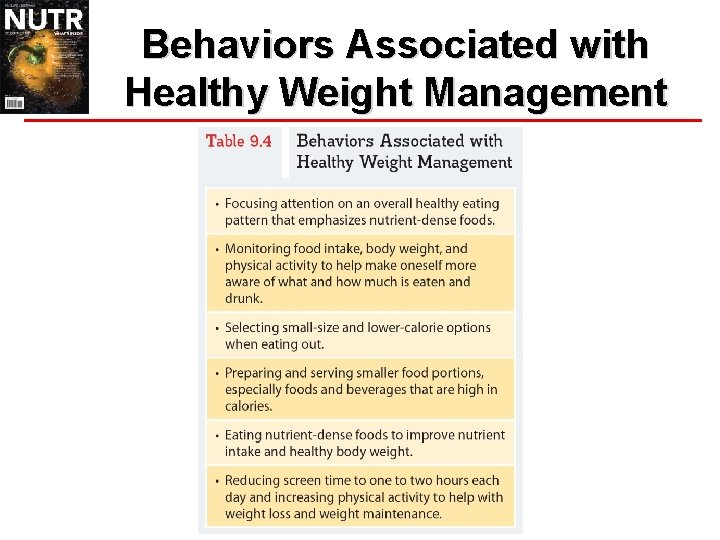 Behaviors Associated with Healthy Weight Management 