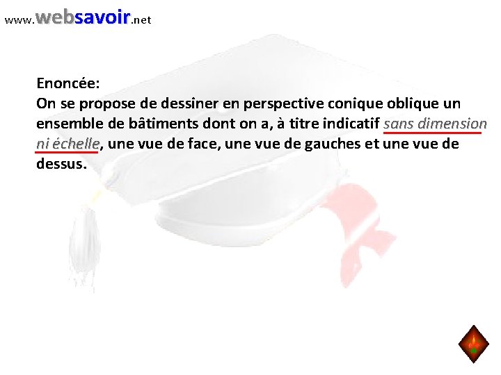 www. websavoir. net Enoncée: On se propose de dessiner en perspective conique oblique un