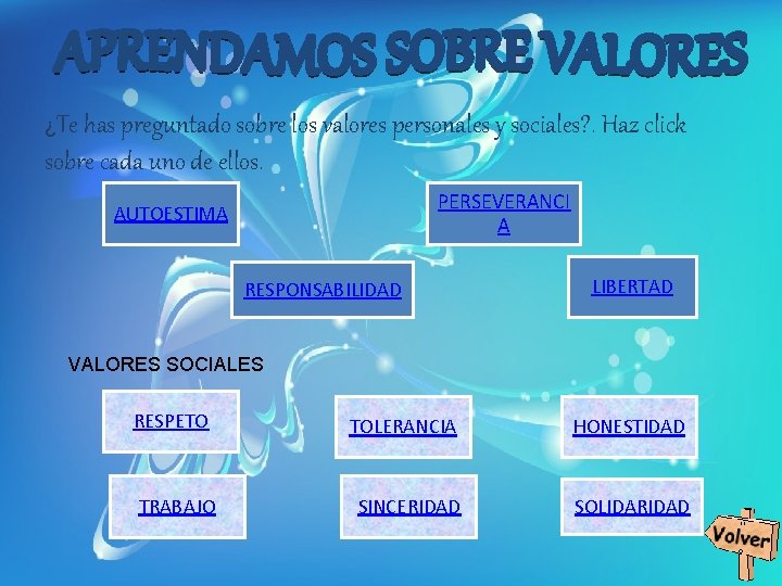 ¿Te has preguntado sobre los valores personales y sociales? . Haz click sobre cada