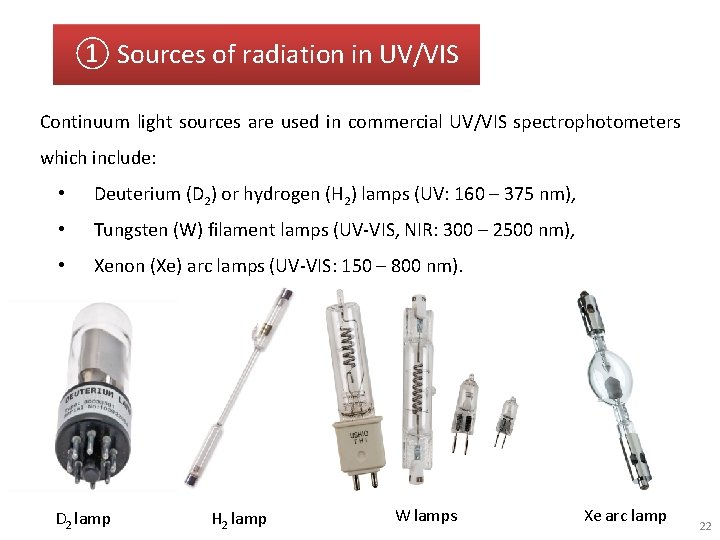 ① Sources of radiation in UV/VIS Continuum light sources are used in commercial UV/VIS