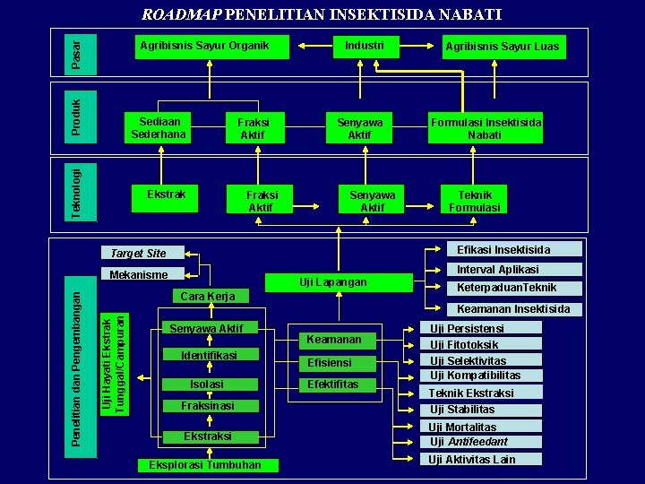 ROADMAP PENELITIAN INSEKTISIDA NABATI Produk Pasar Agribisnis Sayur Organik Teknologi Sediaan Sederhana Fraksi Aktif