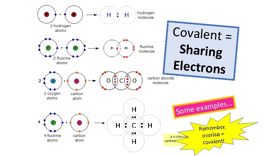 Covalent = Sharing Electrons … s e l p m a Some ex Remember,