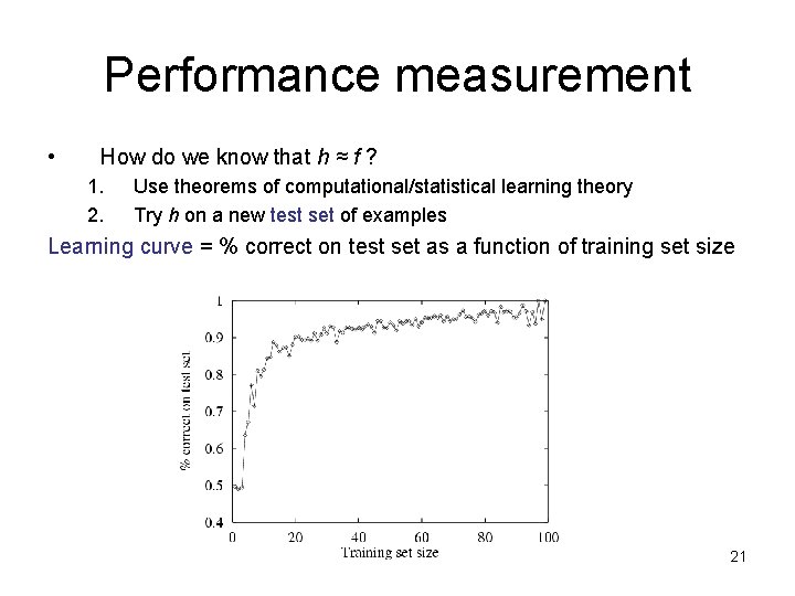 Performance measurement • How do we know that h ≈ f ? 1. 2.