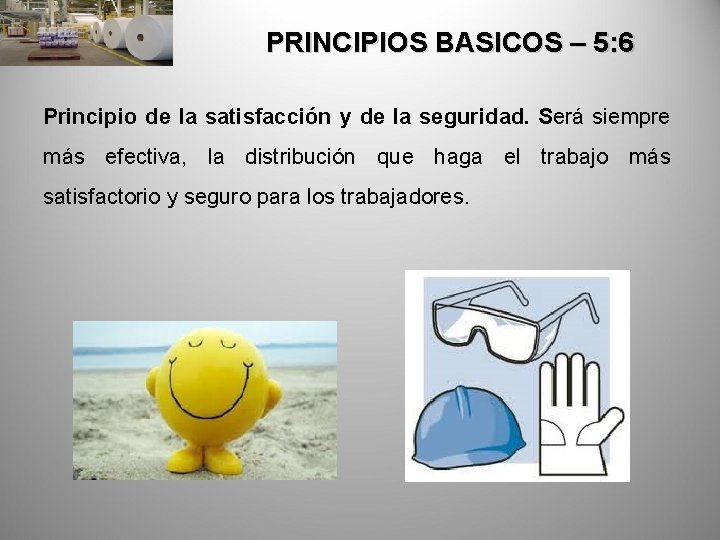 PRINCIPIOS BASICOS – 5: 6 Principio de la satisfacción y de la seguridad. Será