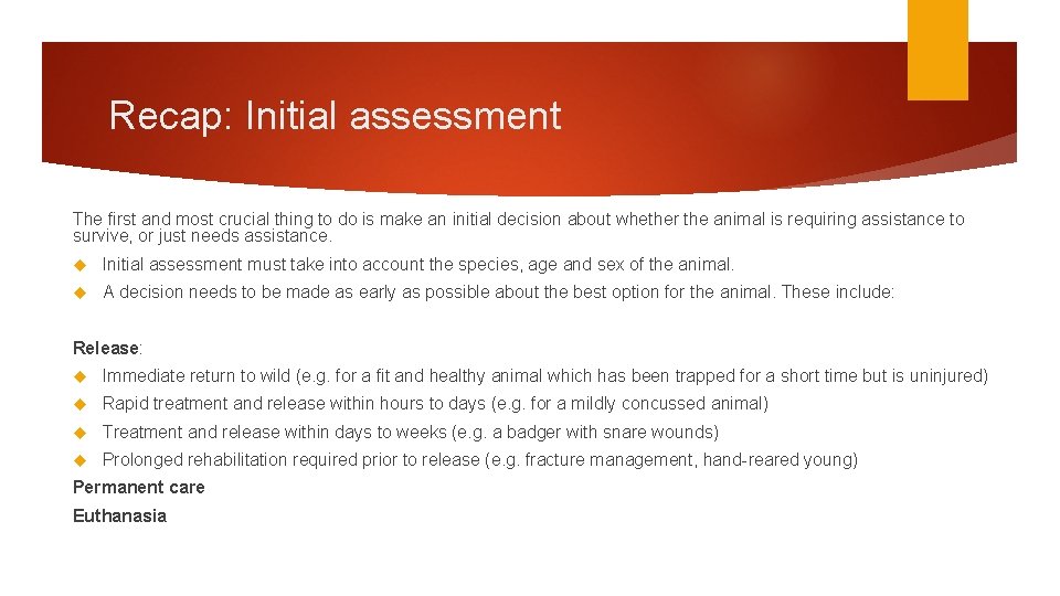 Recap: Initial assessment The first and most crucial thing to do is make an