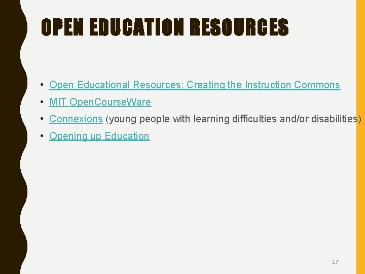 OPEN EDUCATION RESOURCES • Open Educational Resources: Creating the Instruction Commons • MIT Open.