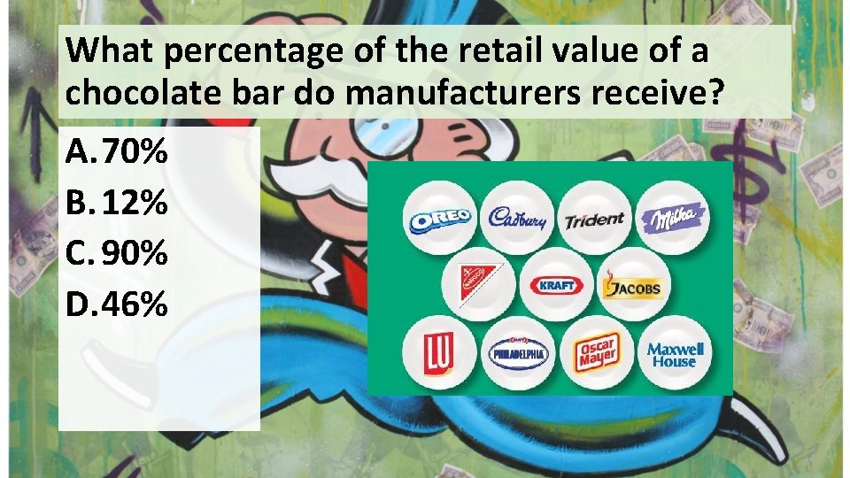 What percentage of the retail value of a chocolate bar do manufacturers receive? A.