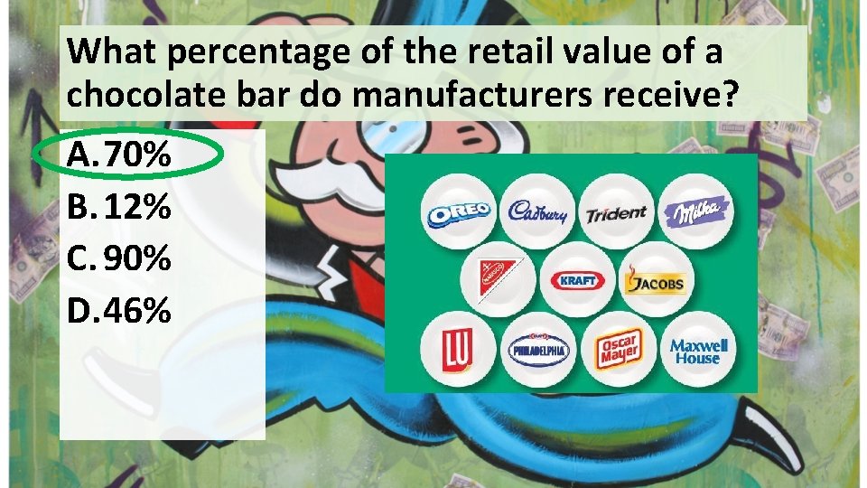 What percentage of the retail value of a chocolate bar do manufacturers receive? A.