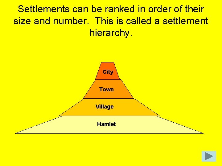 Settlements can be ranked in order of their size and number. This is called