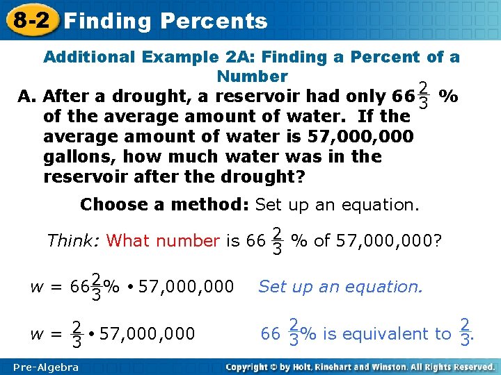 8 -2 Finding Percents Additional Example 2 A: Finding a Percent of a Number