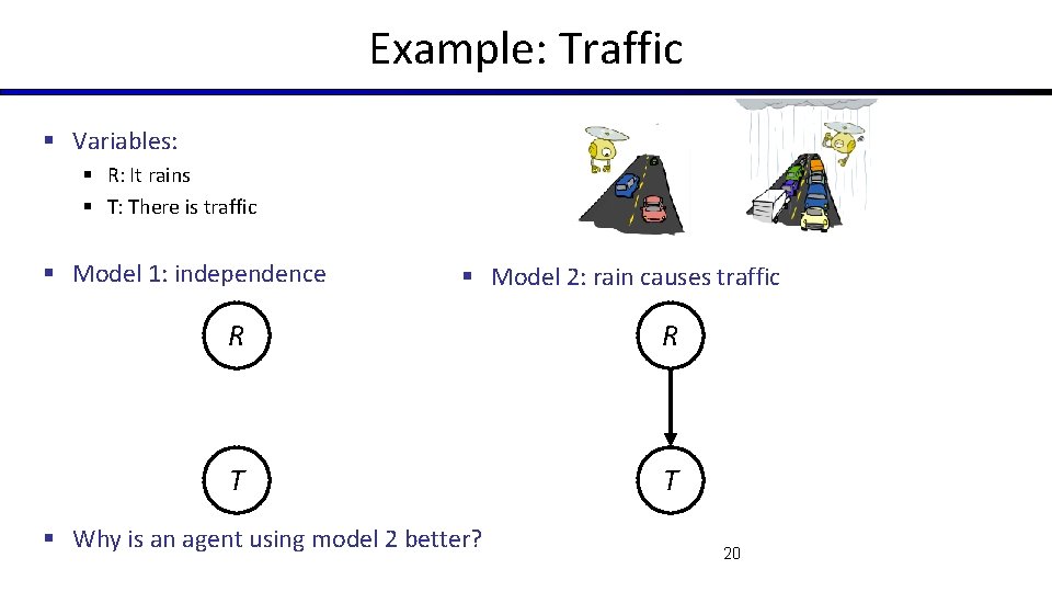 Example: Traffic § Variables: § R: It rains § T: There is traffic §