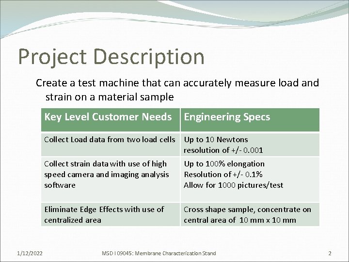 Project Description Create a test machine that can accurately measure load and strain on
