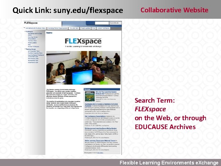 Quick Link: suny. edu/flexspace Collaborative Website Search Term: FLEXspace on the Web, or through