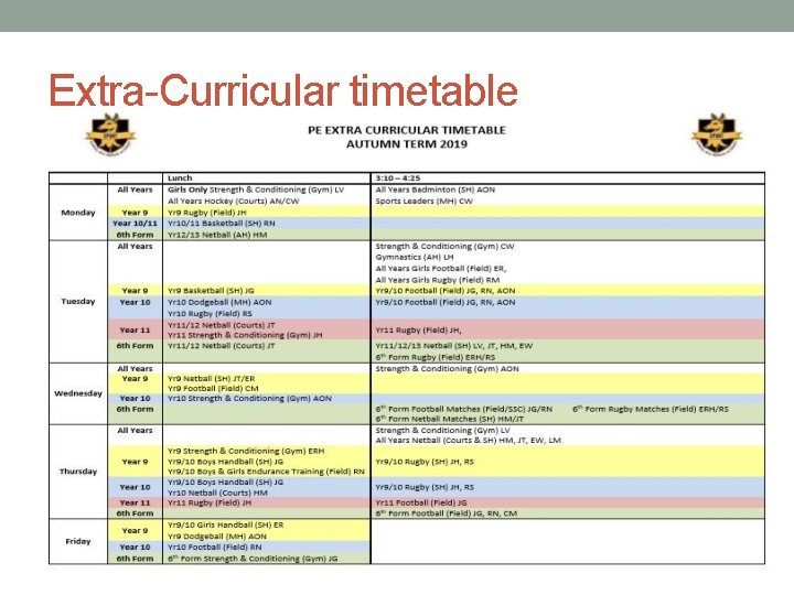 Extra-Curricular timetable 