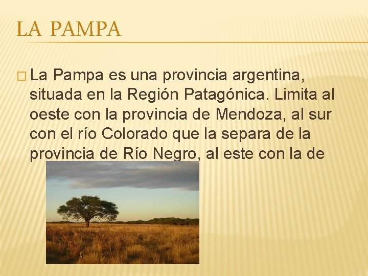 LA PAMPA � La Pampa es una provincia argentina, situada en la Región Patagónica.