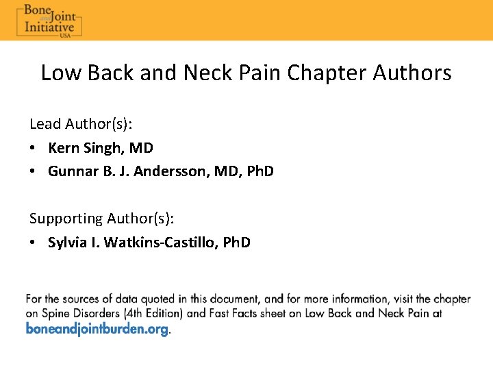 Low Back and Neck Pain Chapter Authors Lead Author(s): • Kern Singh, MD •