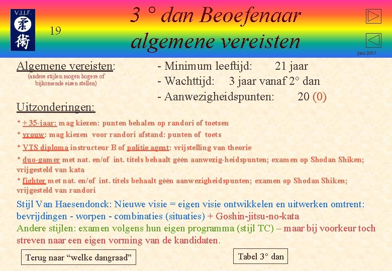 19 3 ° dan Beoefenaar algemene vereisten Algemene vereisten: (andere stijlen mogen hogere of