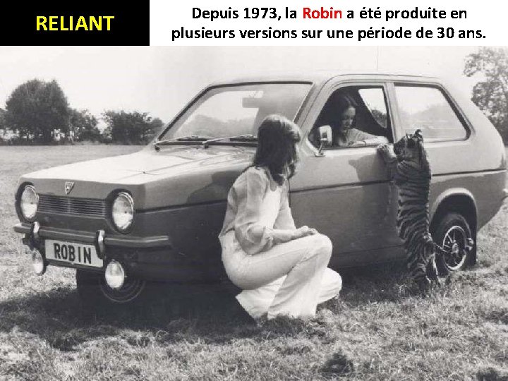 RELIANT Depuis 1973, la Robin a été produite en plusieurs versions sur une période