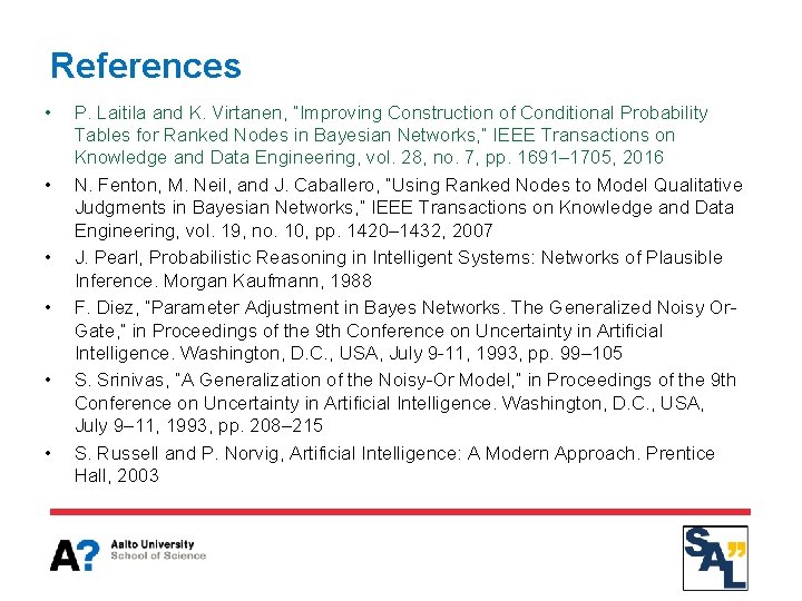 References • • • P. Laitila and K. Virtanen, “Improving Construction of Conditional Probability