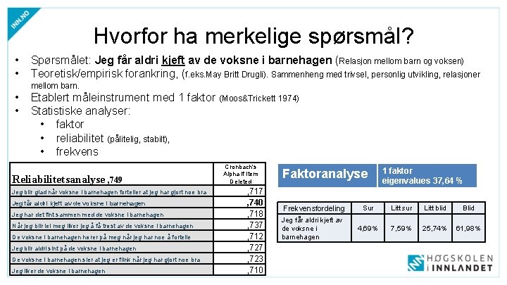 Hvorfor ha merkelige spørsmål? • • Spørsmålet: Jeg får aldri kjeft av de voksne