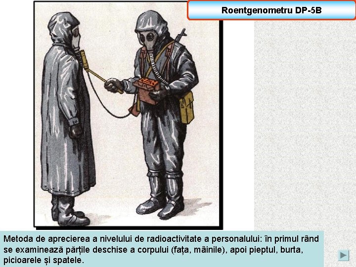 Roentgenometru DP-5 B Metoda de aprecierea a nivelului de radioactivitate a personalului: în primul
