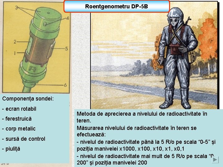 Roentgenometru DP-5 B Componenţa sondei: - ecran rotabil - ferestruică - corp metalic -