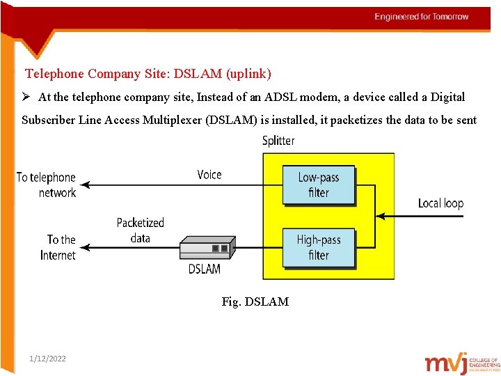 Telephone Company Site: DSLAM (uplink) Ø At the telephone company site, Instead of an