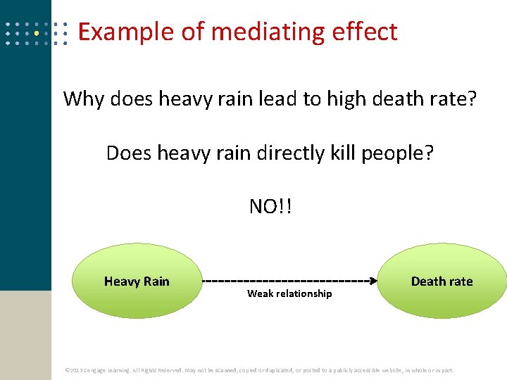 Example of mediating effect Why does heavy rain lead to high death rate? Does