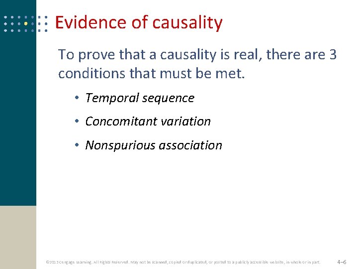 Evidence of causality To prove that a causality is real, there are 3 conditions