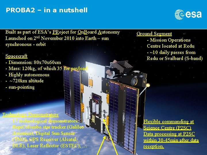 PROBA 2 – in a nutshell Built as part of ESA’s PRoject for On.
