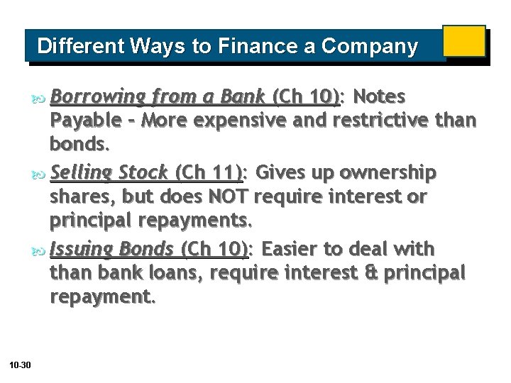 Different Ways to Finance a Company Borrowing from a Bank (Ch 10): Notes Payable