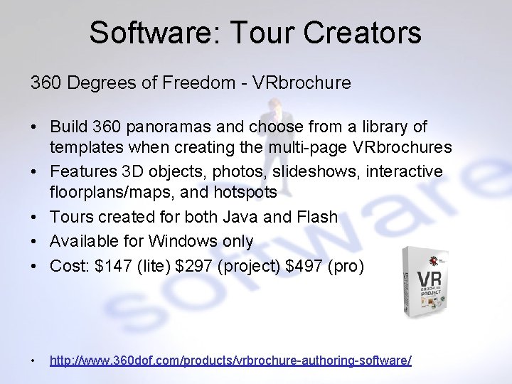 Software: Tour Creators 360 Degrees of Freedom - VRbrochure • Build 360 panoramas and