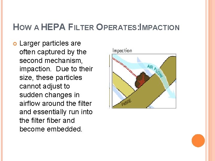 HOW A HEPA FILTER OPERATES: IMPACTION Larger particles are often captured by the second