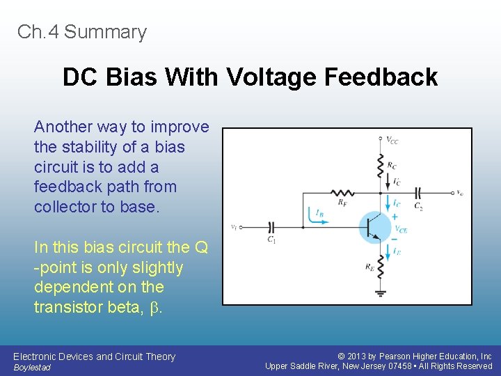 Ch. 4 Summary DC Bias With Voltage Feedback Another way to improve the stability