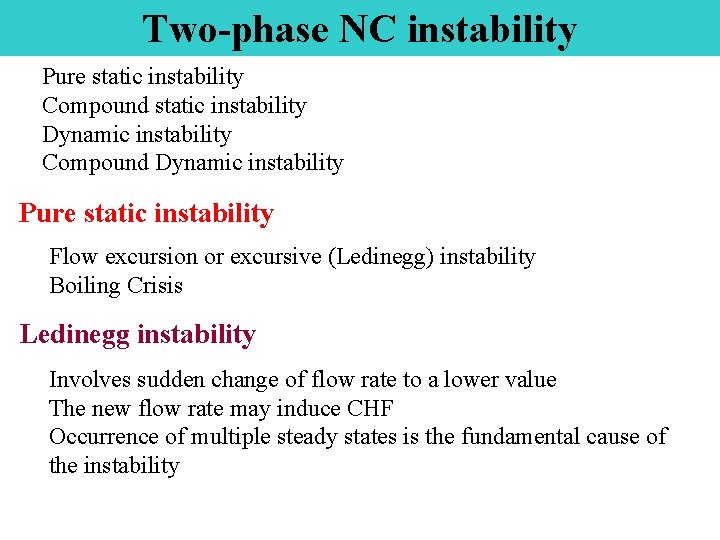 Two-phase NC instability Pure static instability Compound static instability Dynamic instability Compound Dynamic instability