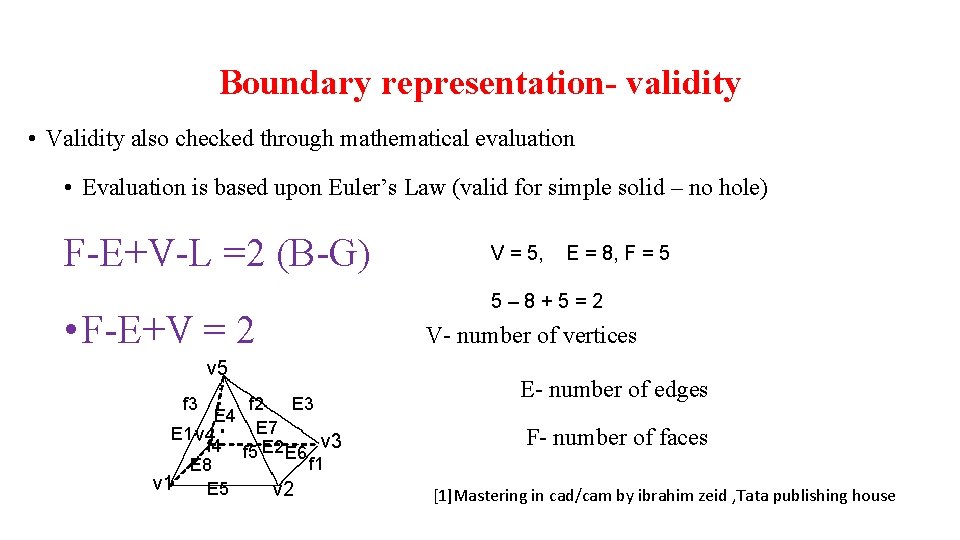 Boundary representation- validity • Validity also checked through mathematical evaluation • Evaluation is based